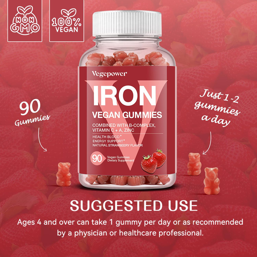 Vegepower Iron Gummies Strawberry label front