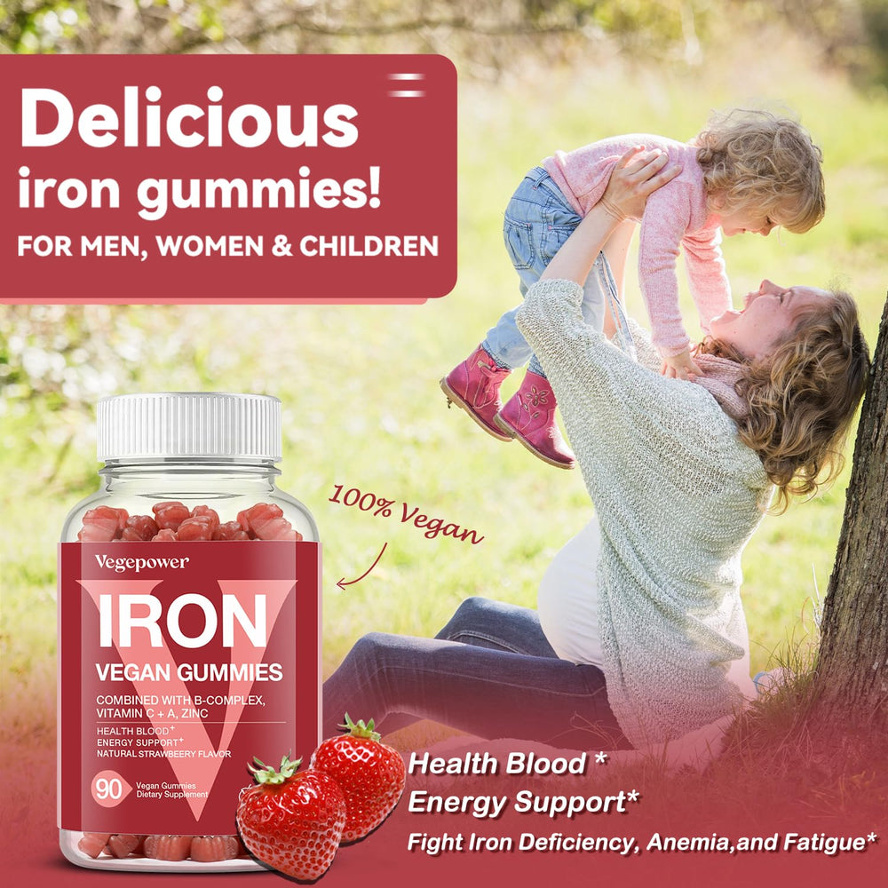 Vegepower Iron Gummies Strawberry 90-count packaging box front