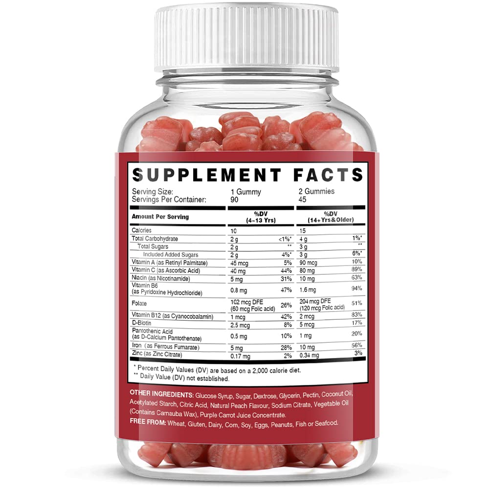 USA-made vegan Iron Gummies Strawberry 90-count bottle and logo