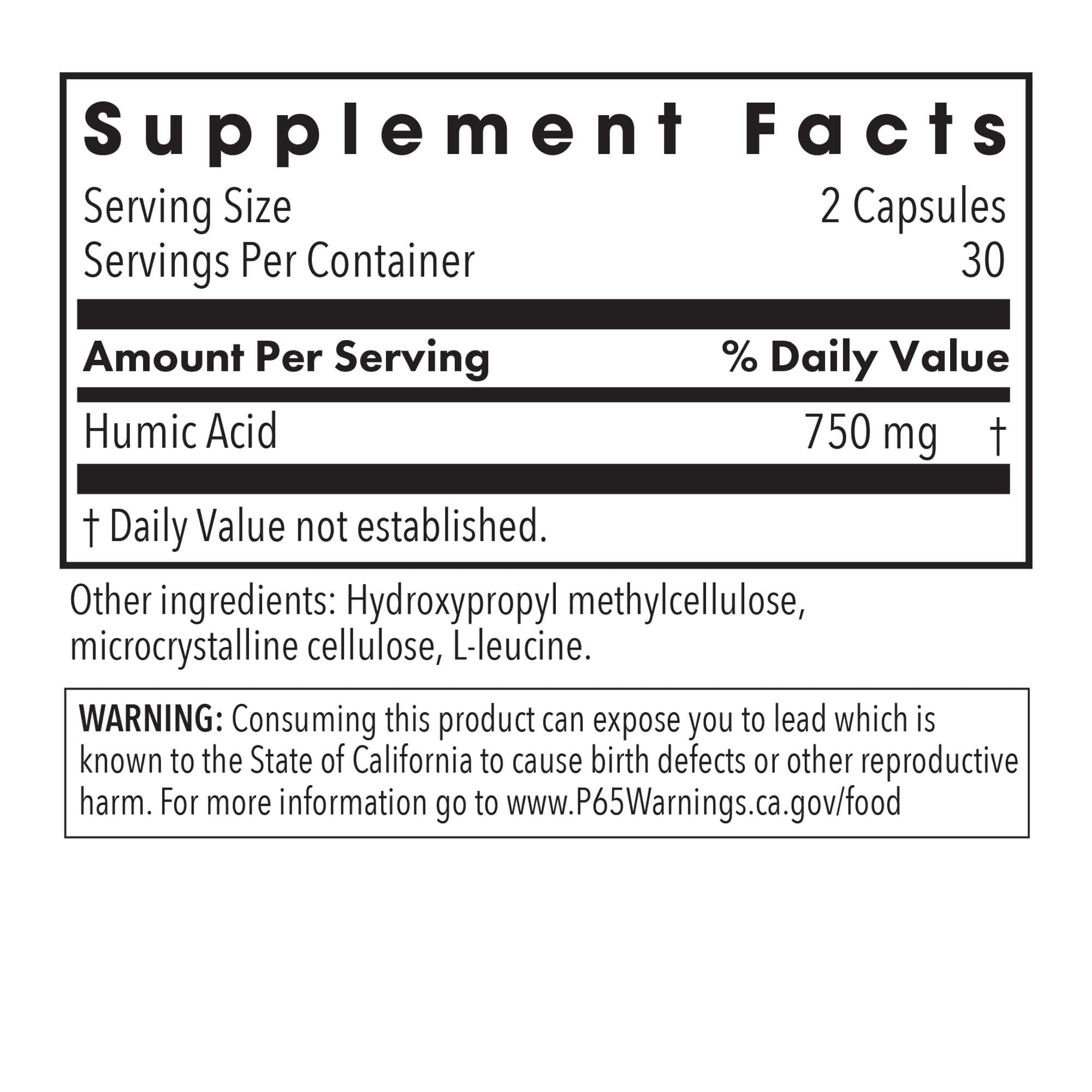 Vegetarian capsules of humic acid supplement