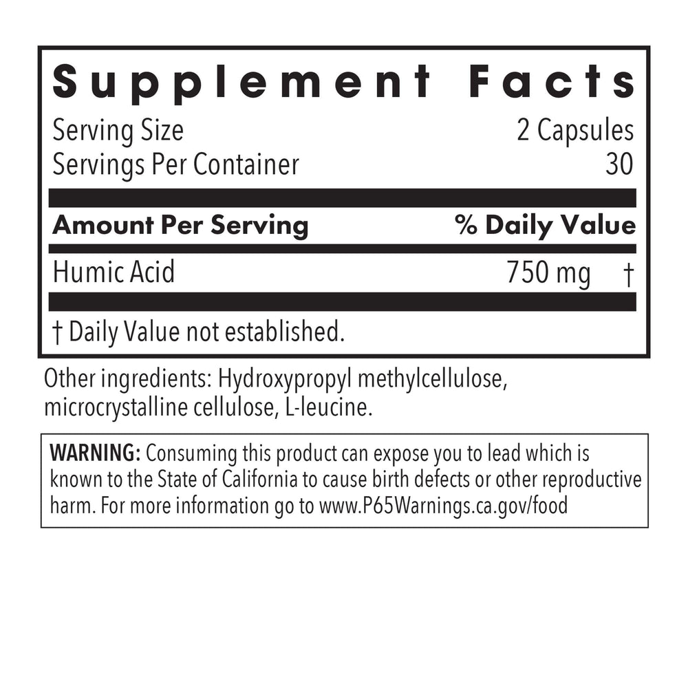 Vegetarian capsules of humic acid supplement