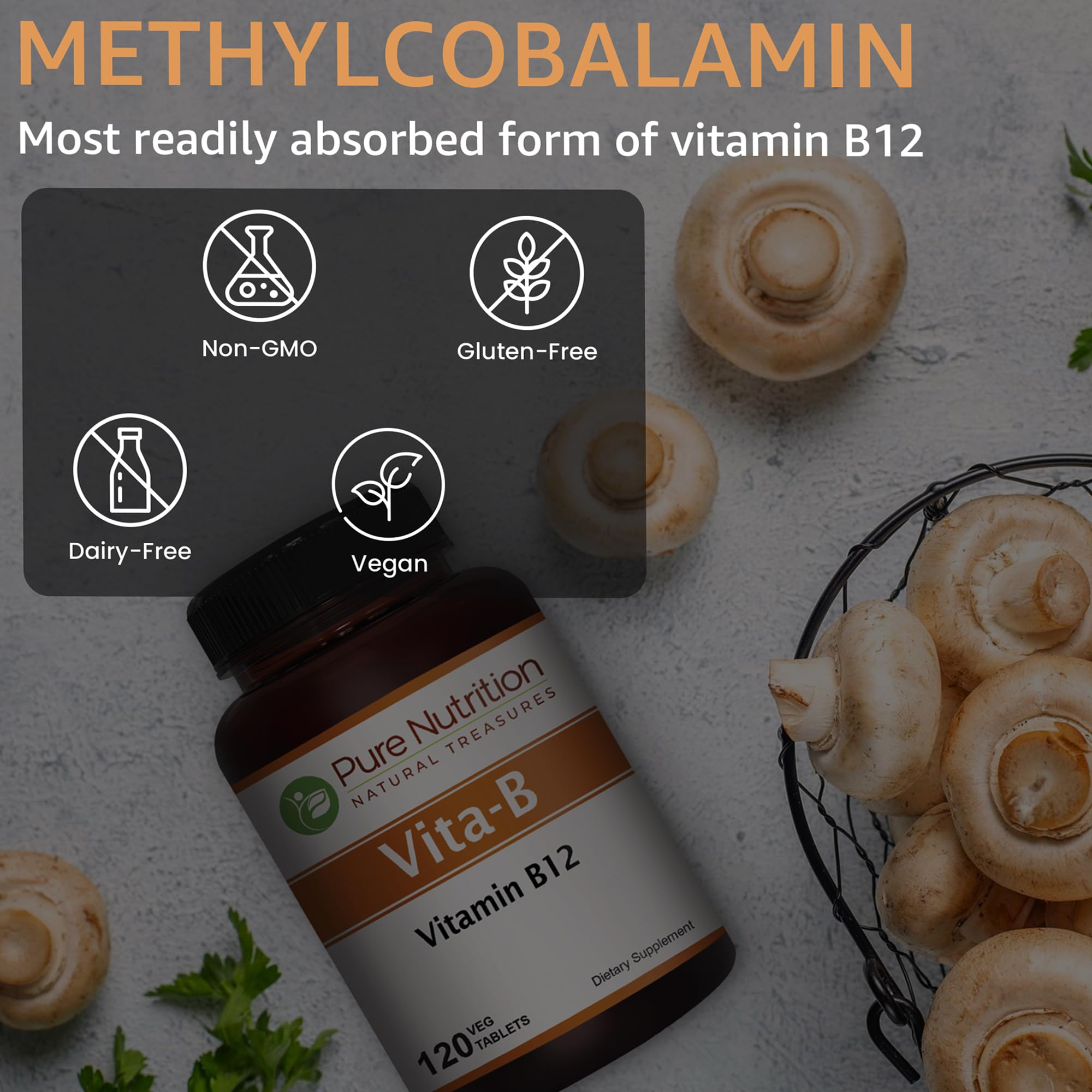 Vegetarian-friendly Vitamin B12 1500mcg tablets packaging