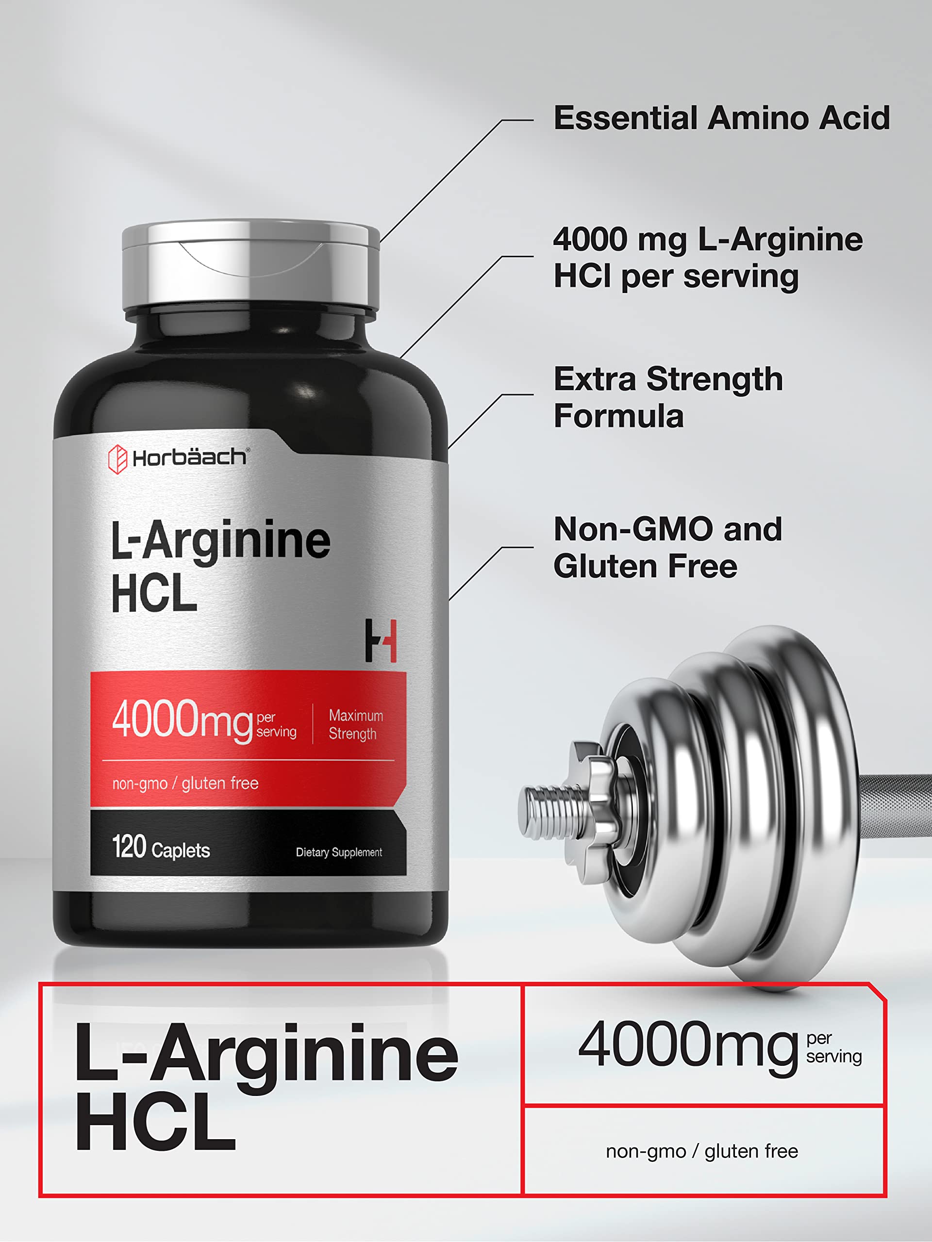 Vegetarian, Non-GMO, Gluten Free label on L-Arginine bottle