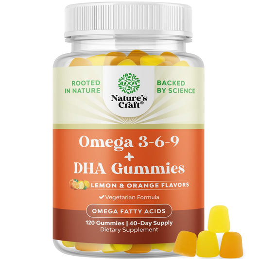 Bottle of vegetarian omega-3-6-9 gummies for adults
