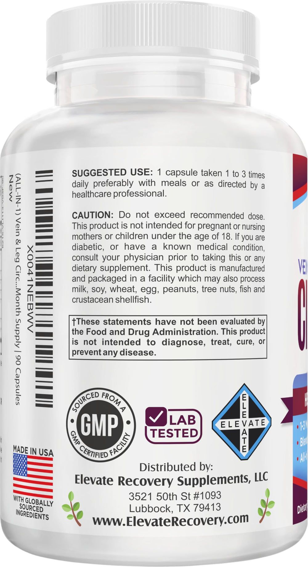 Capsules of Vein & Leg Circulation Supplement on a white background