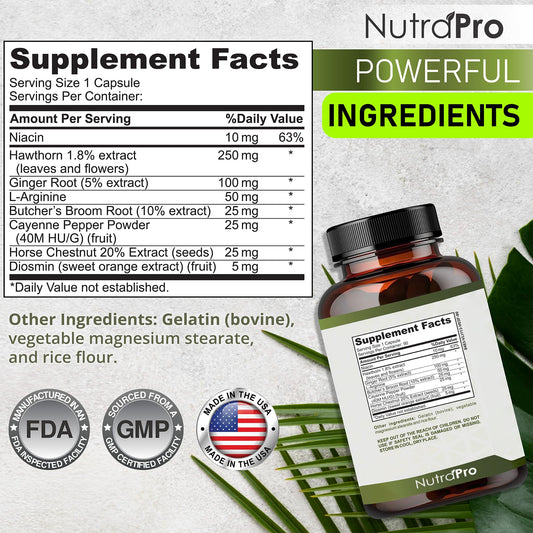Vein support ingredients: Butcher's Broom and Diosmin