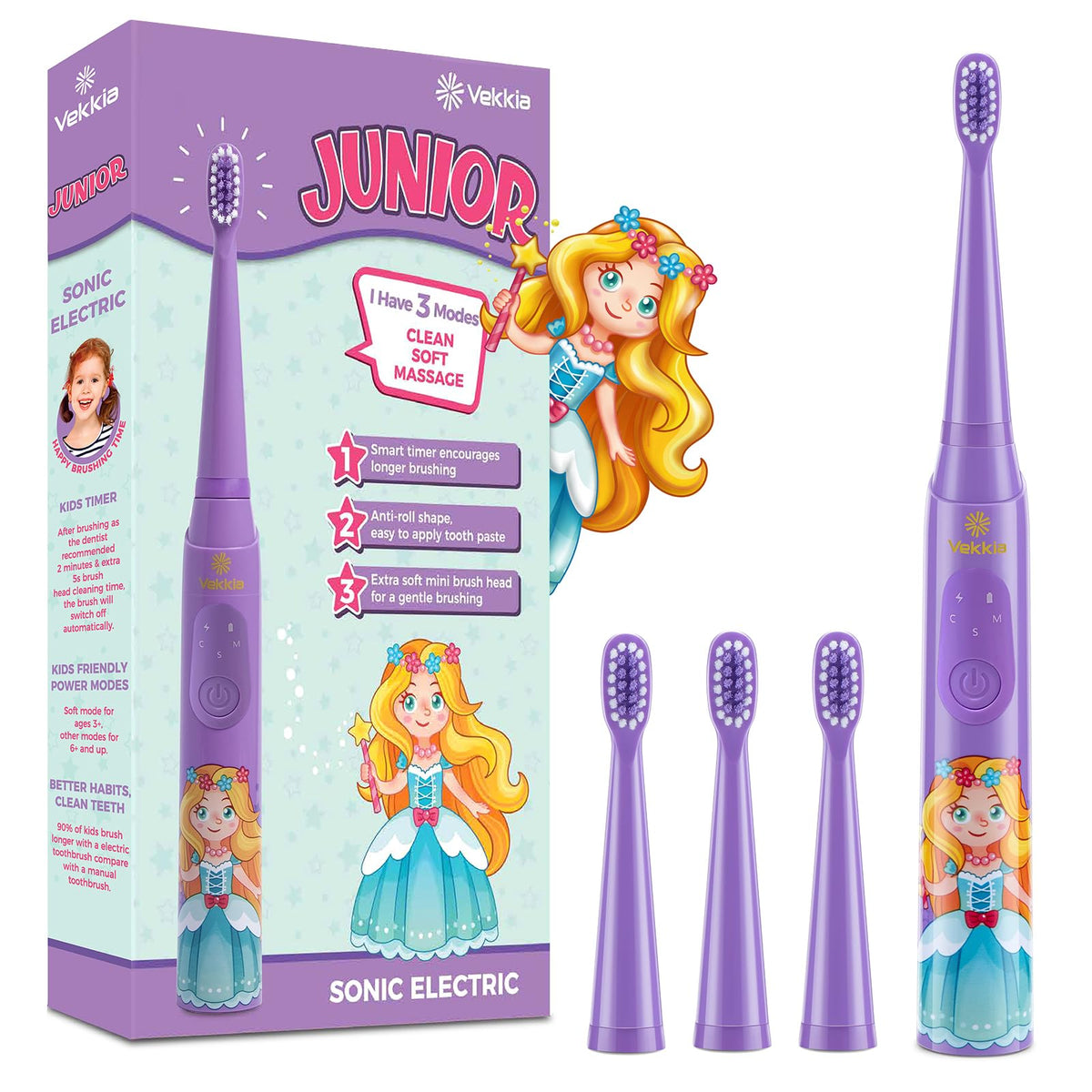 Vekkia Kids purple electric toothbrush front view
