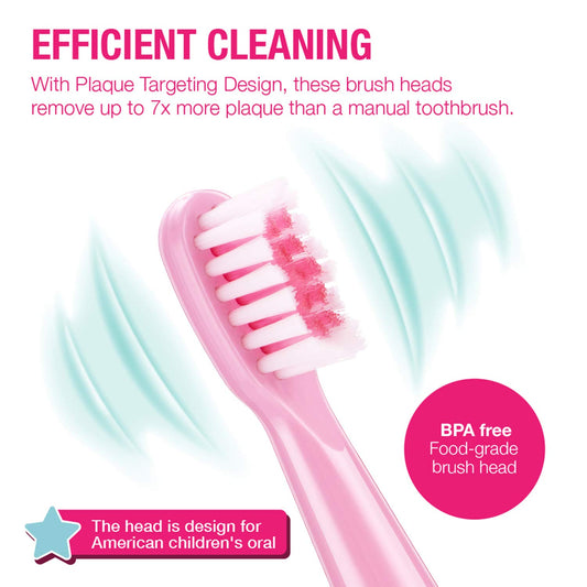 Close-up of end-rounded soft bristles on pink 4-pack replacement head