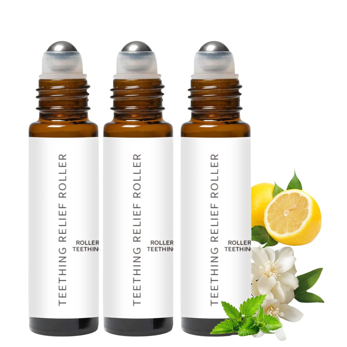Velaria Teething Roller bottle with rollerball cap close-up