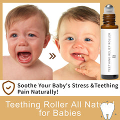 Hands applying Velaria Teething Roller to baby’s gums