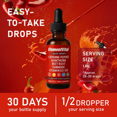 Packshot showing Velestoff Cayenne Pepper Drops with bottle and dropper