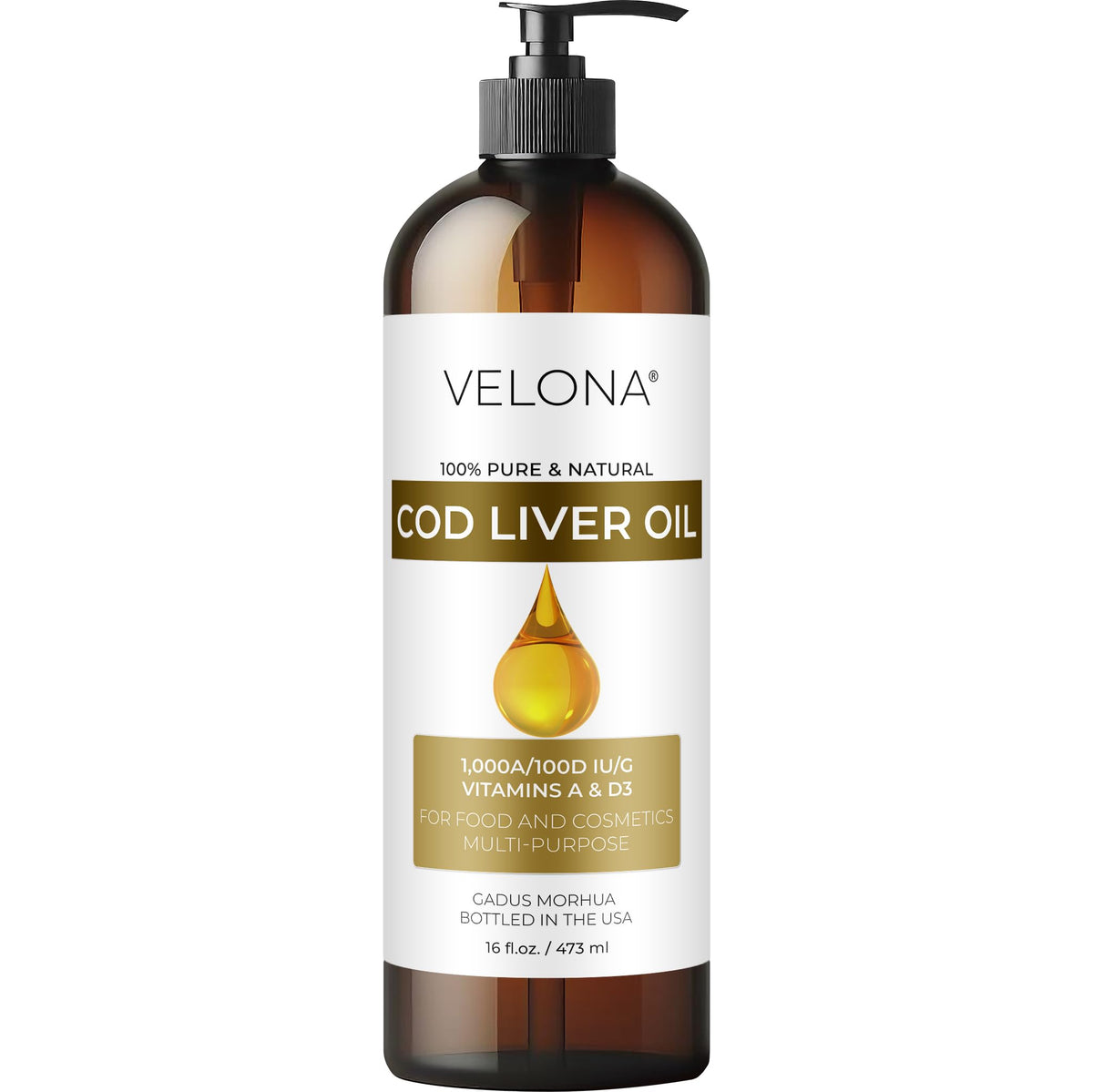 Velona Cod Liver Oil bottle, 16 oz