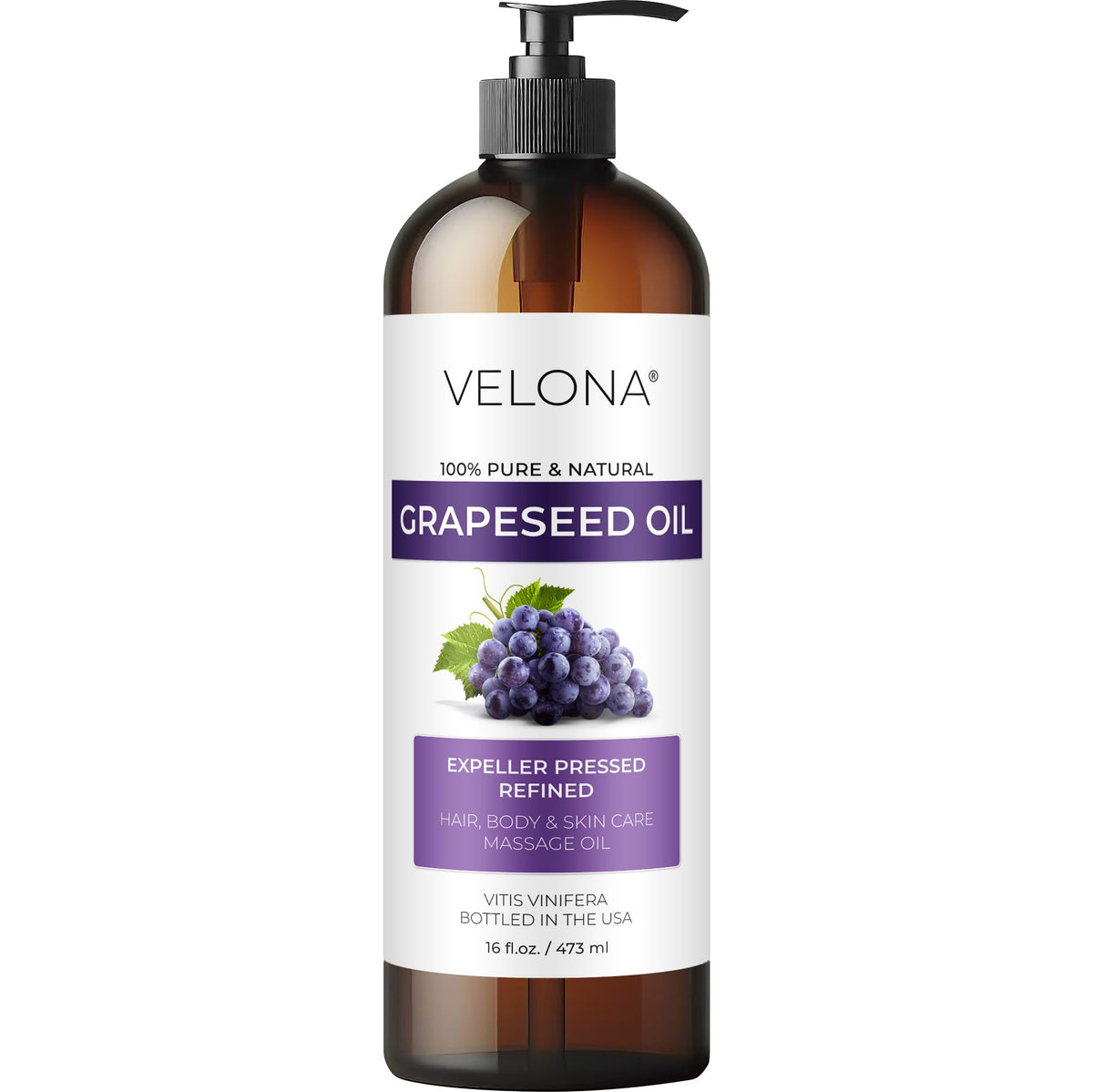 Velona Grapeseed Oil 16 oz bottle - front view