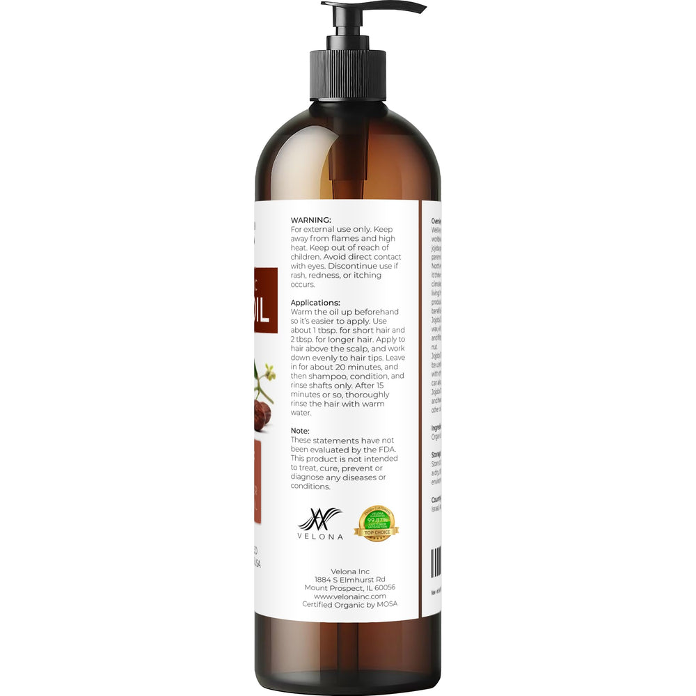 Velona Jojoba Oil applied to hair, helps manage frizz and adds shine.