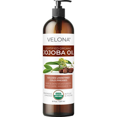 Velona Jojoba Oil pump bottle, ideal for facial hydration and daily skincare.