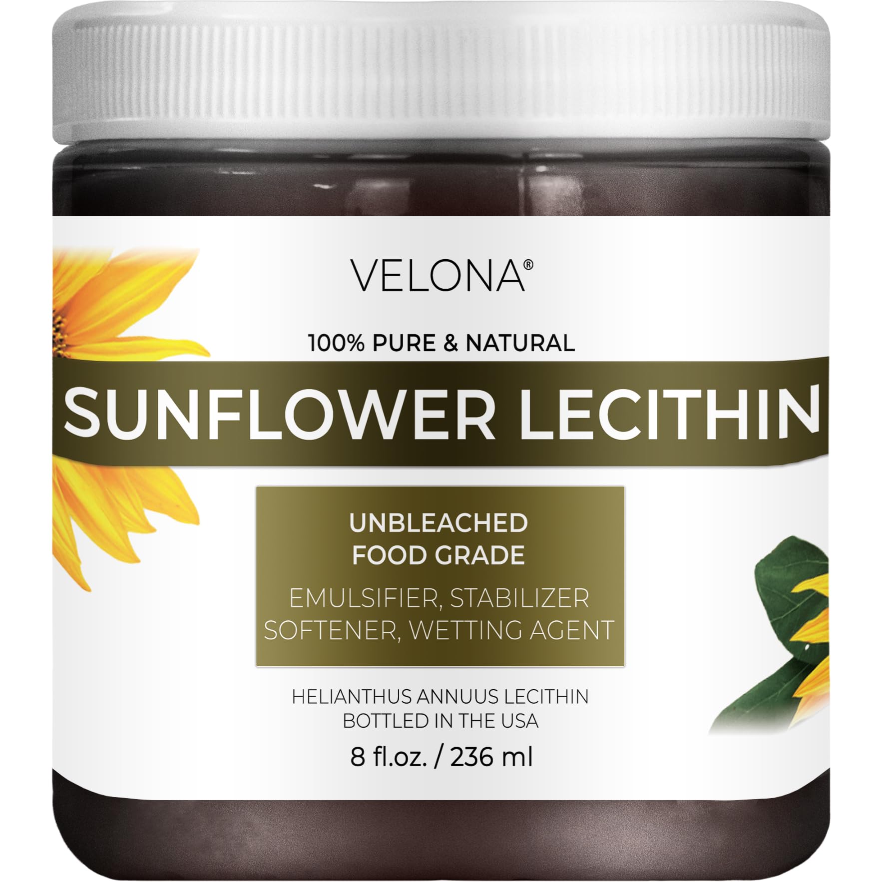 Velona Sunflower Lecithin 8oz bottle – food grade, unbleached