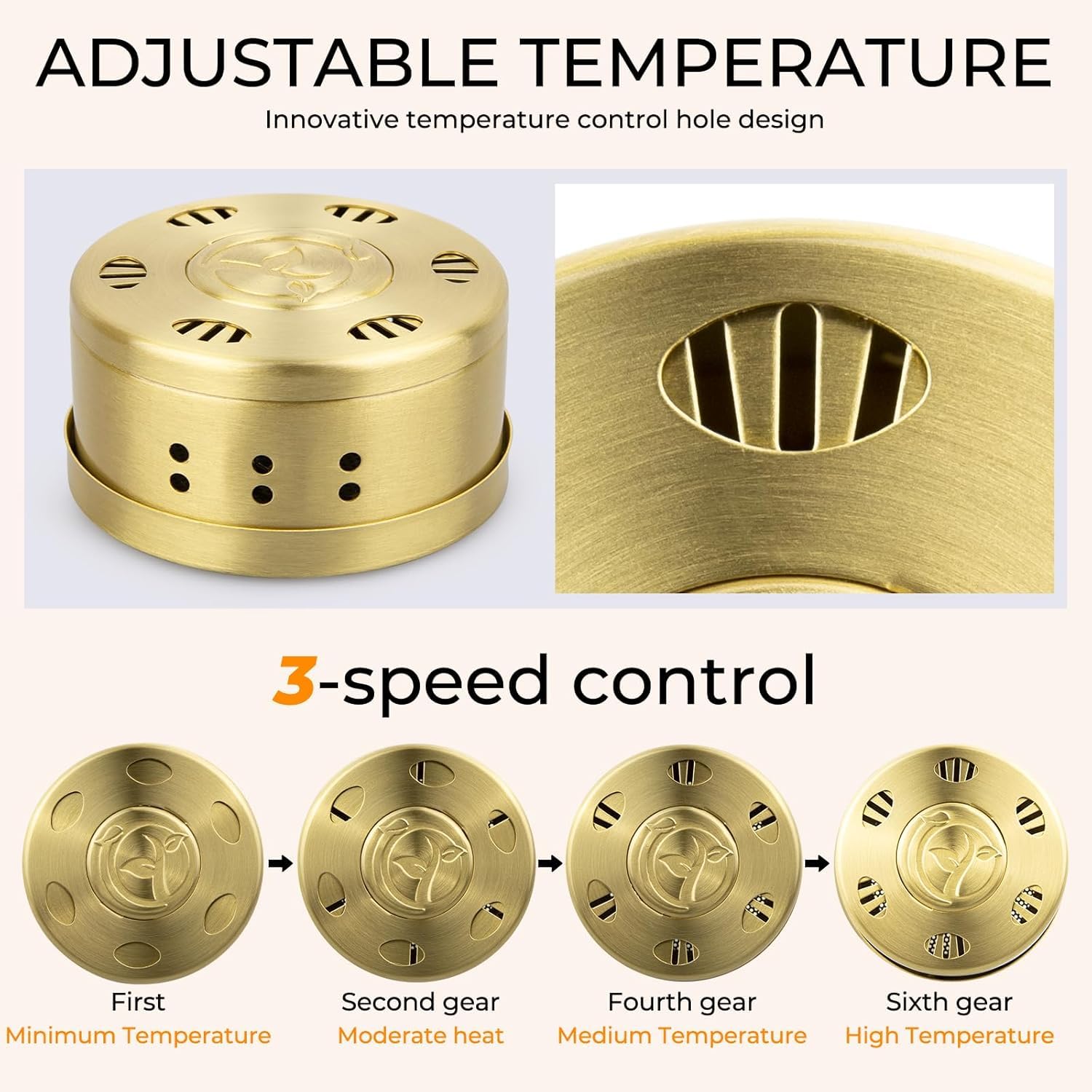 3-level adjustable heat control on copper lid
