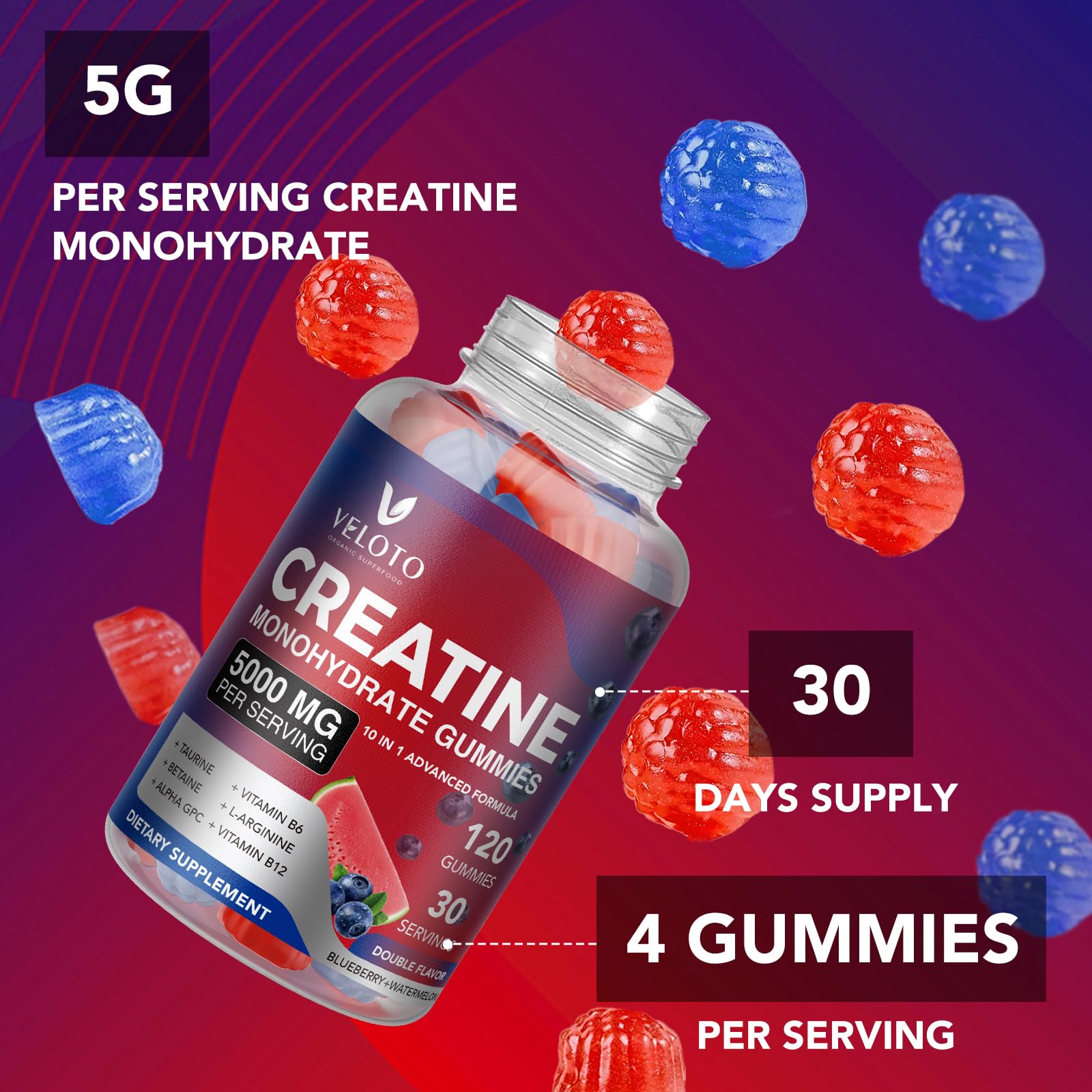 120-count bottle of VELOTO Creatine Gummies
