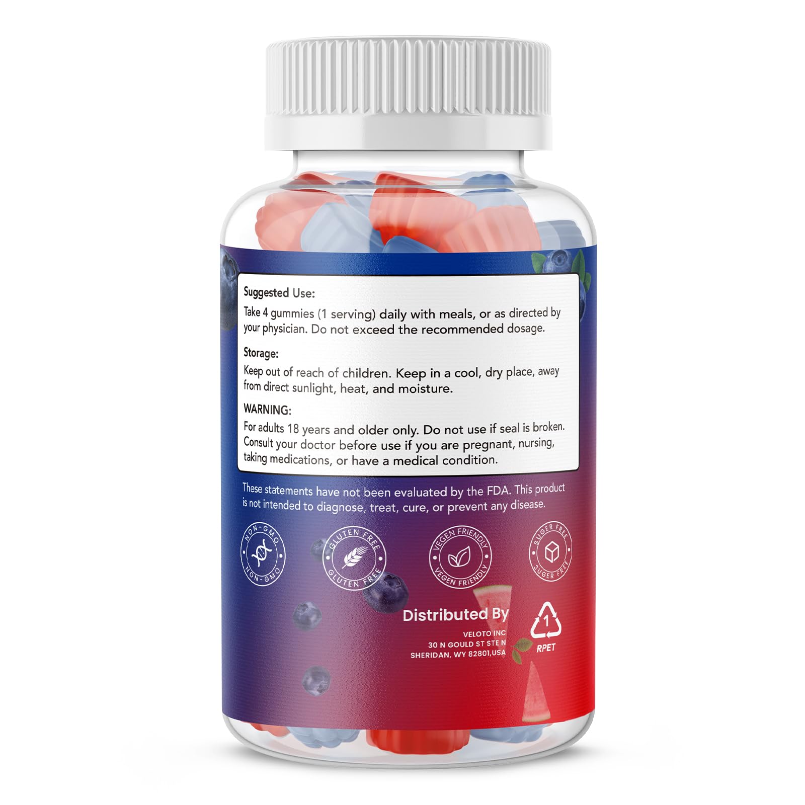 Ingredients panel for VELOTO Creatine Gummies