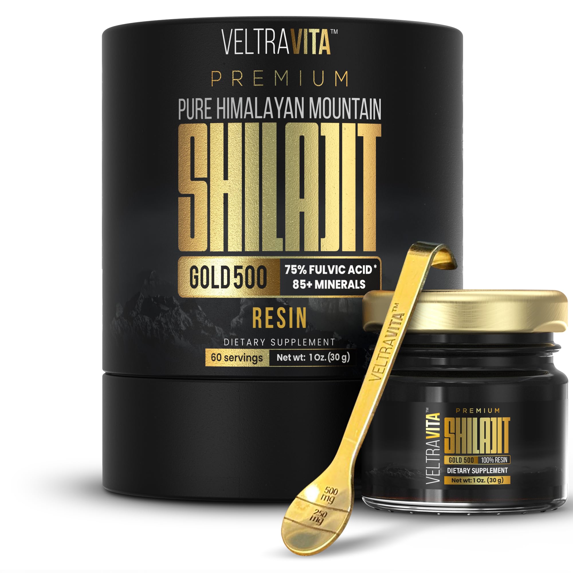 VELTRAVITA Himalayan Shilajit Resin Gold in a 500g jar