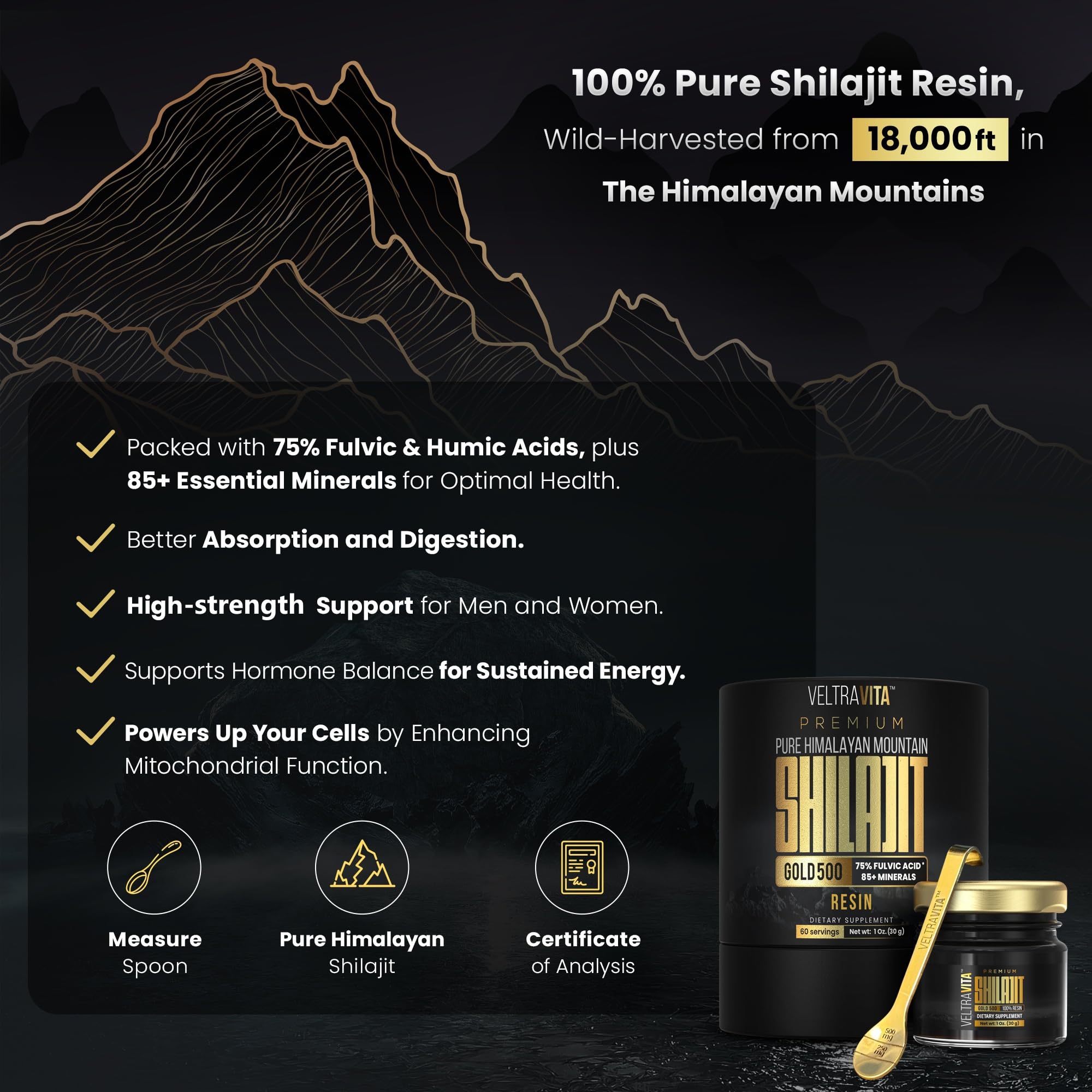 Shilajit resin used for energy, endurance, and mental clarity