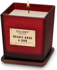Deluxe Noble Velvet Rose & Oud scented candle in square container