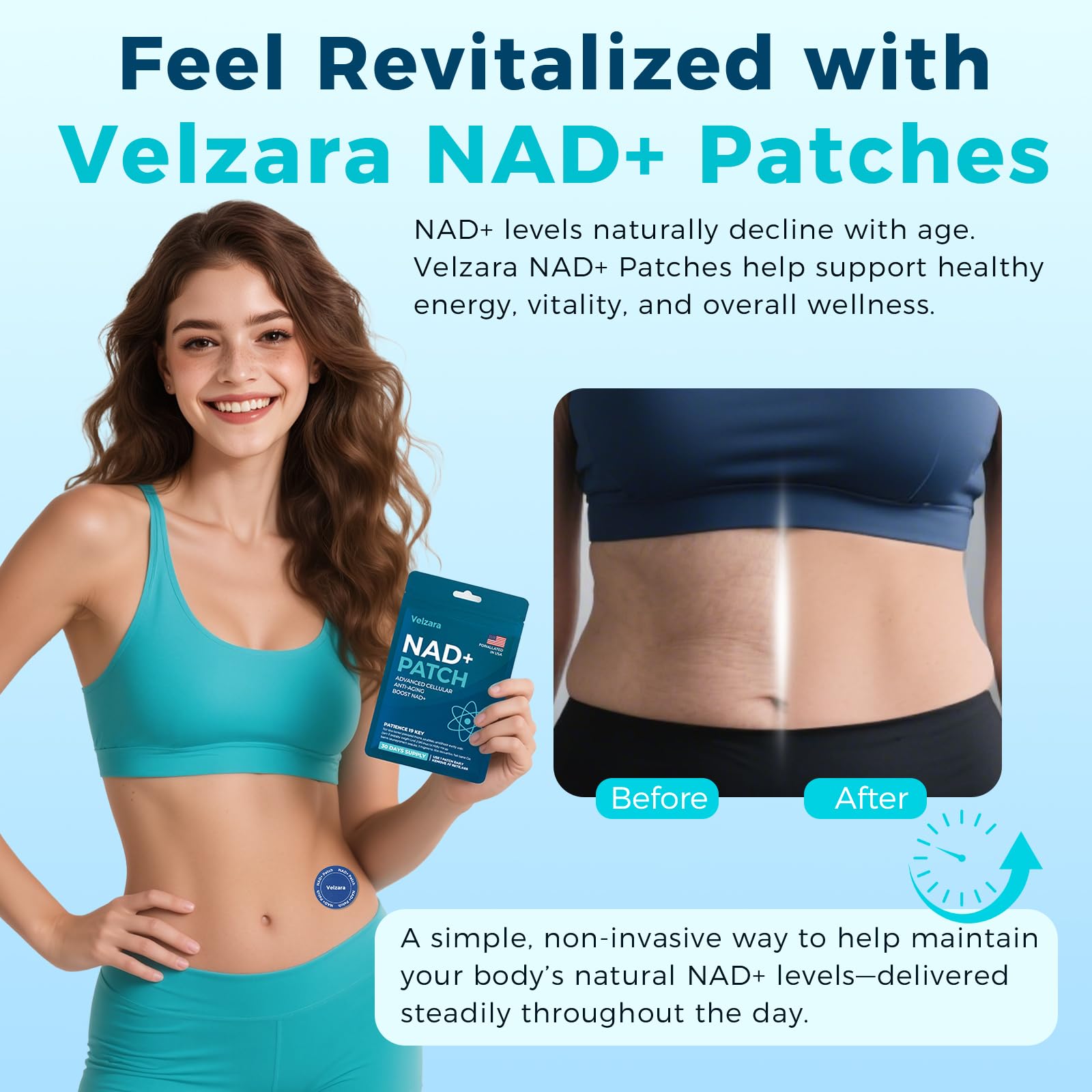 Applying Velzara NAD+ Patch to skin