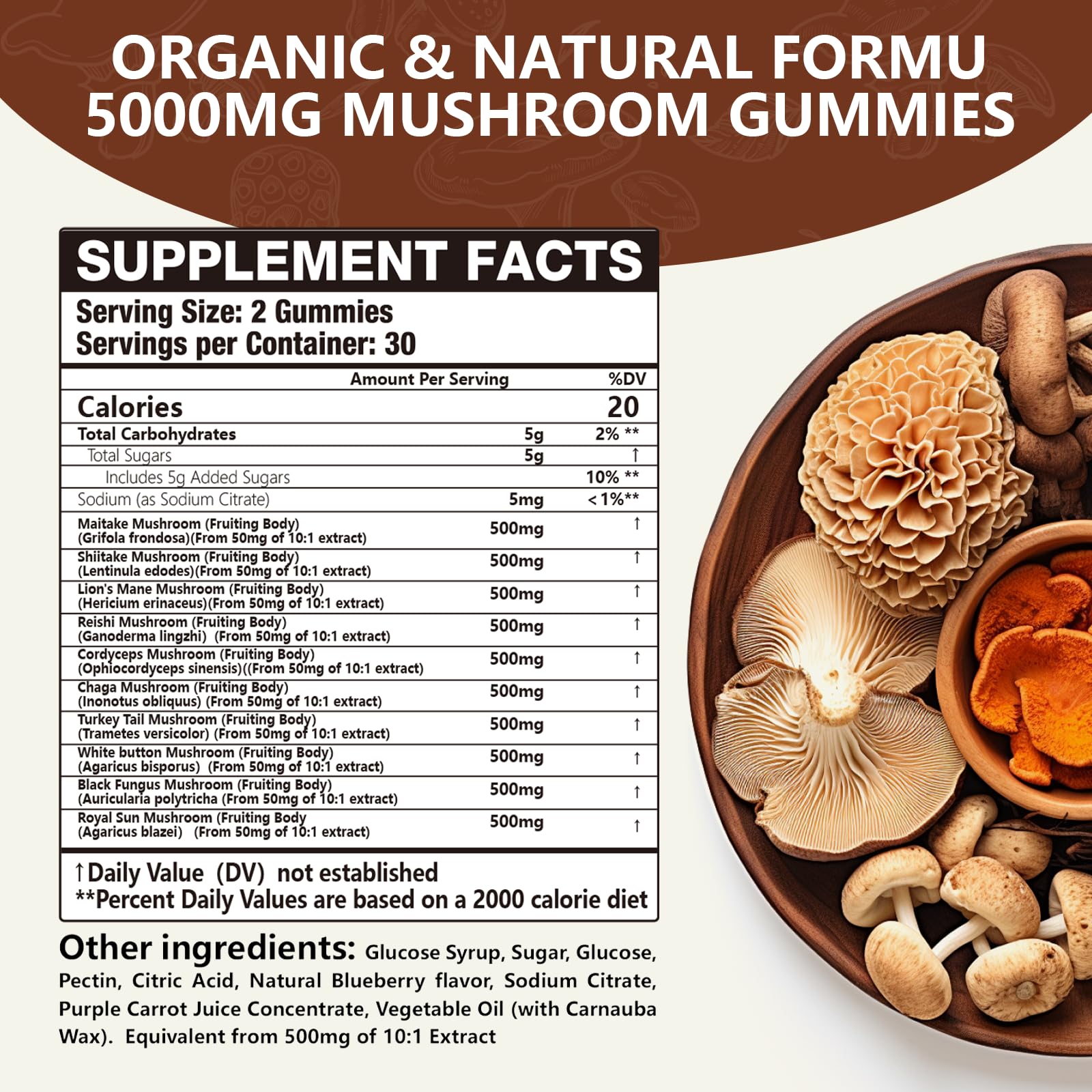 Visual of the 10-mushroom gummy blend