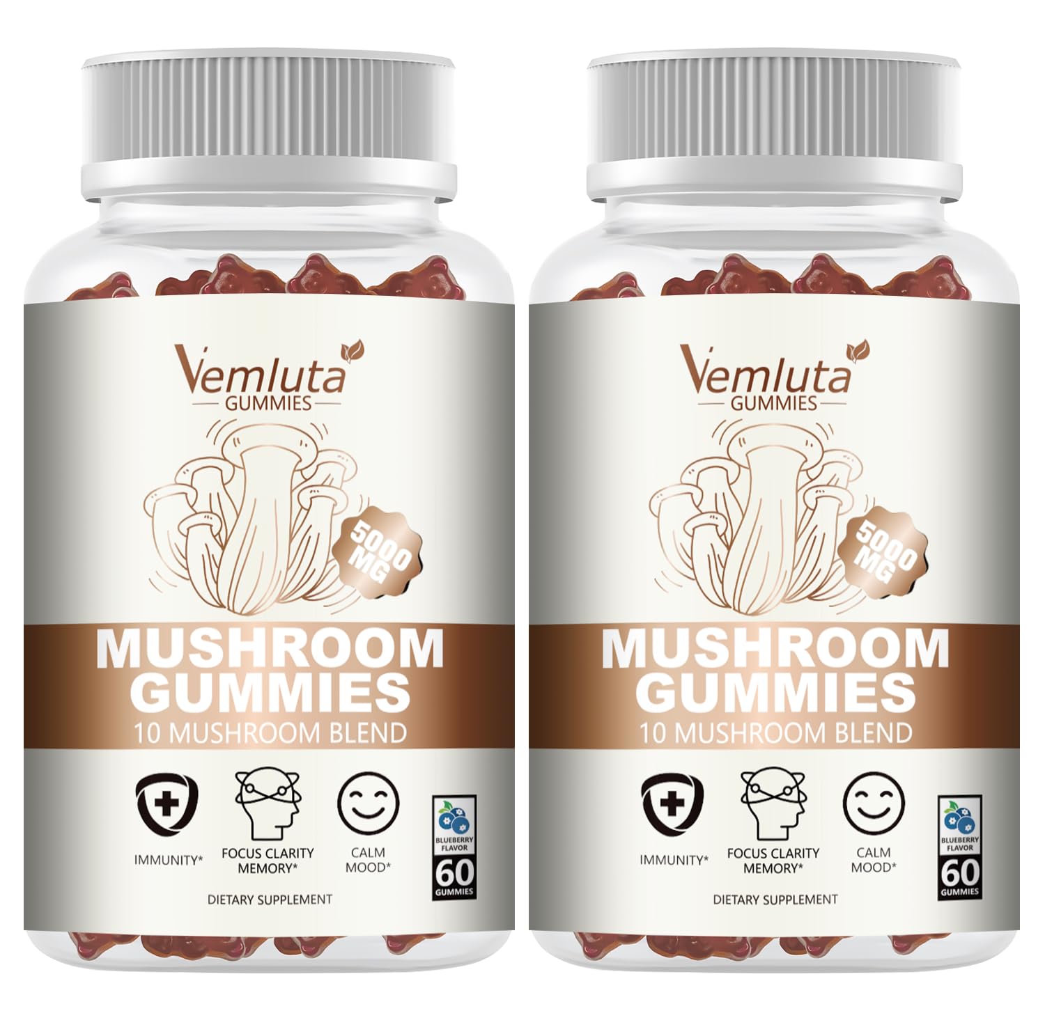 Vemluta 2-pack 5000mg mushroom gummies hero image