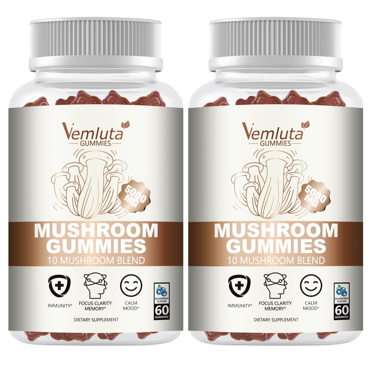 Vemluta 2-pack 5000mg mushroom gummies hero image
