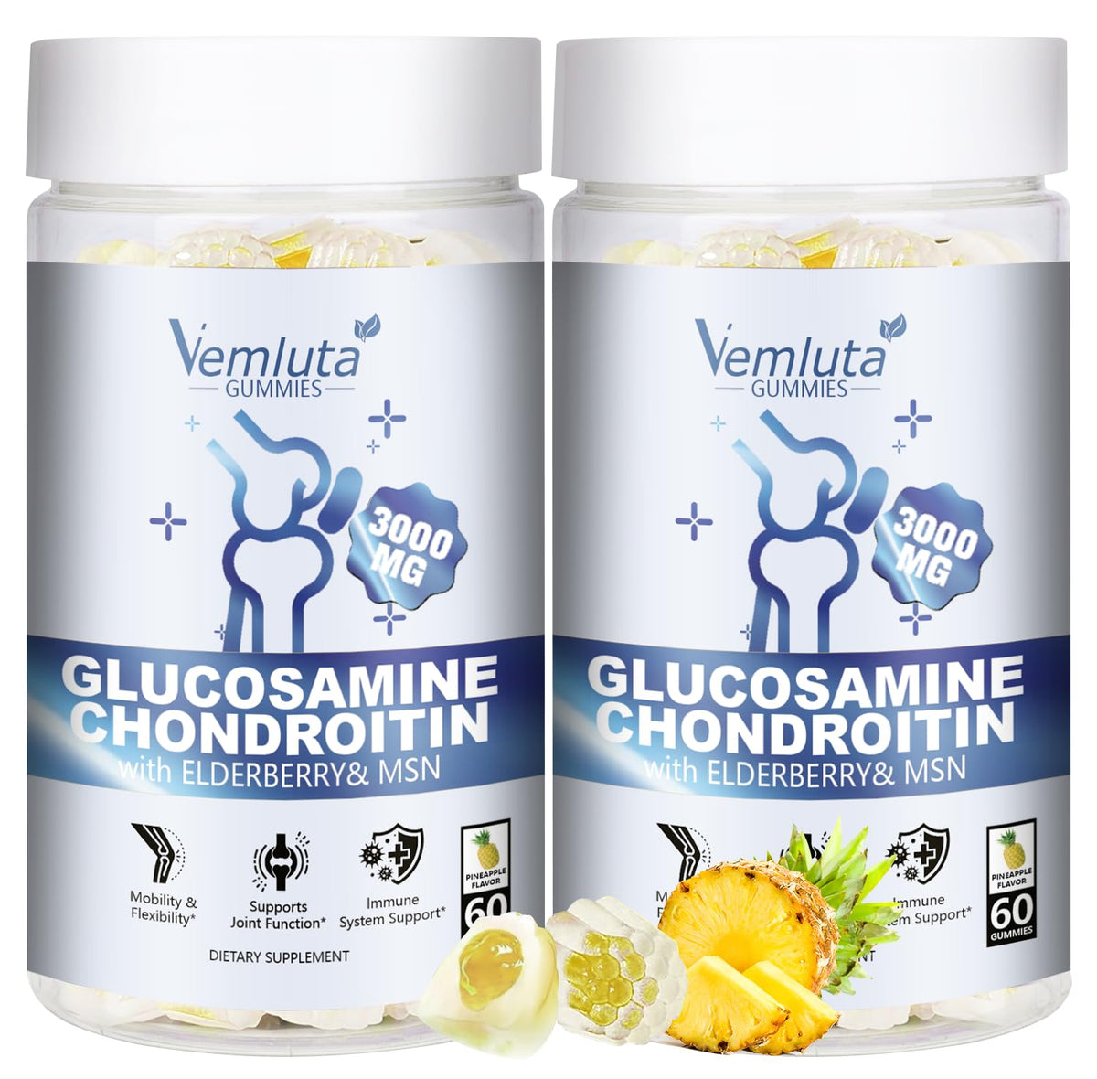Vemluta 2-pack glucosamine chondroitin gummies bottle and label