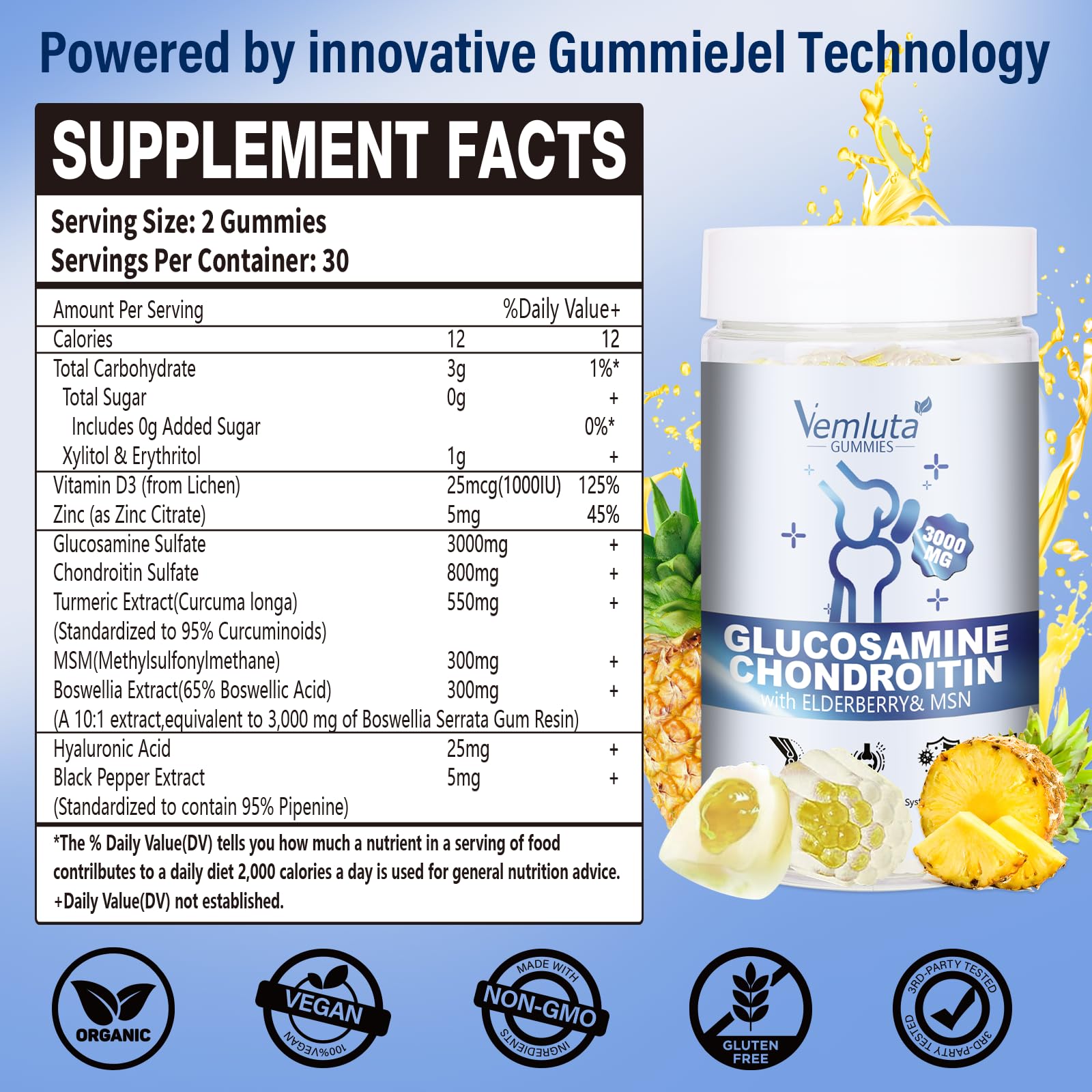 Gummy texture and pineapple flavor highlight
