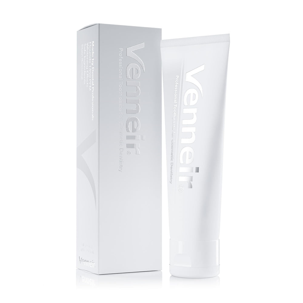 Venneir toothpaste bottle and dental veneers with crowns