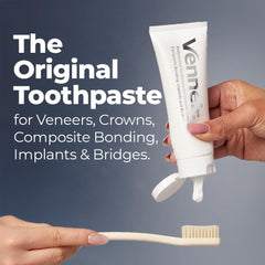 Close-up of Venneir toothpaste for veneers and implants