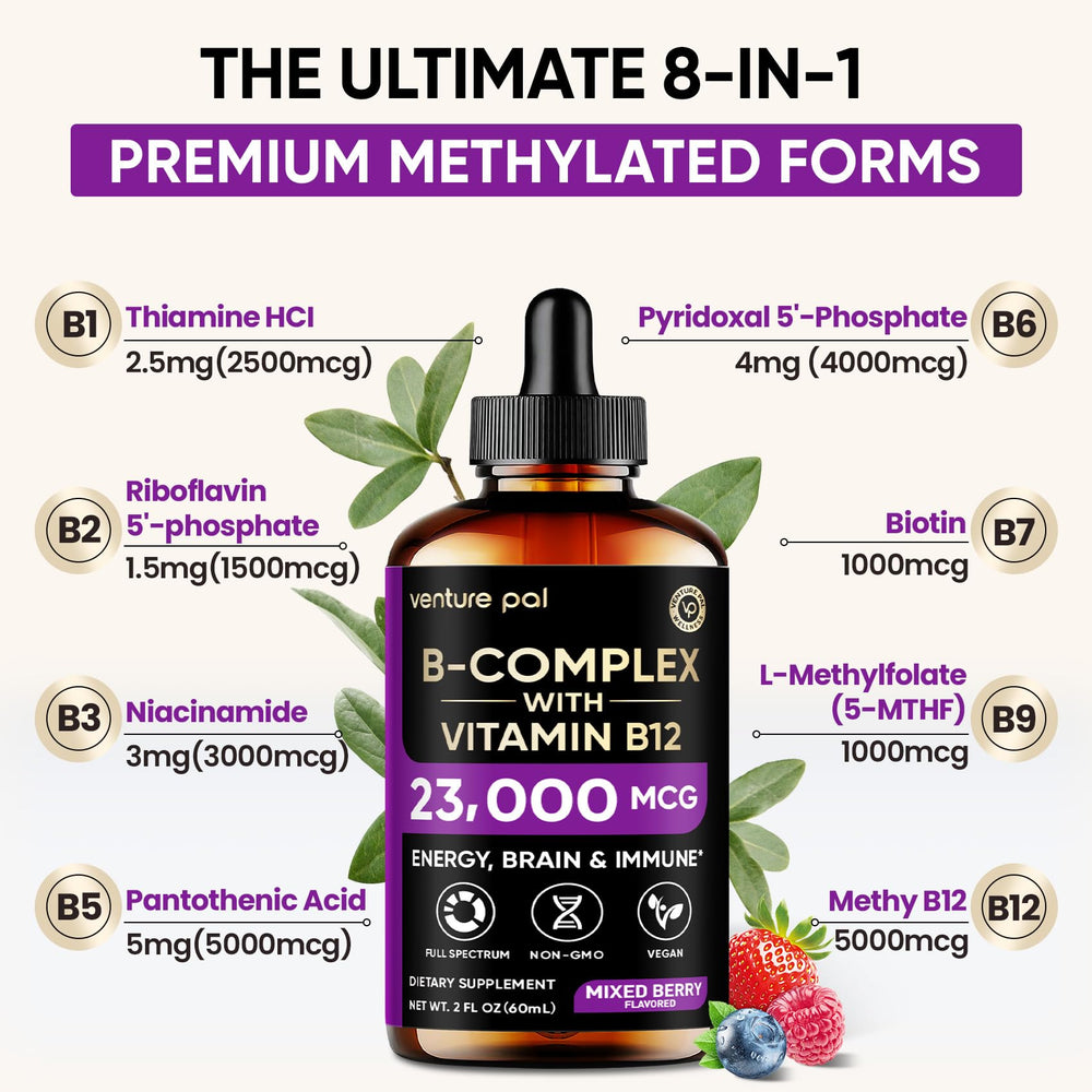 B Complex liquid drops bottle on white background