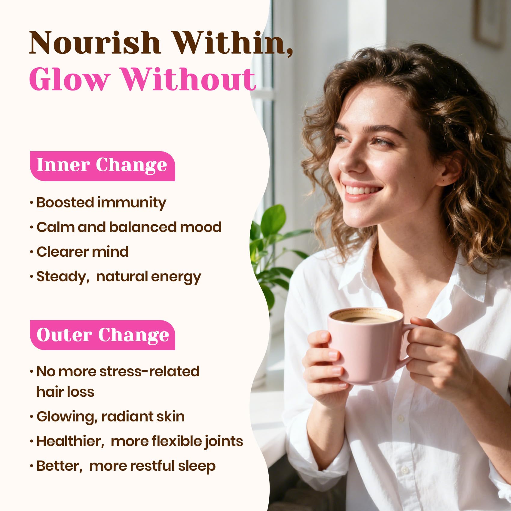 Coffee enhanced with collagen for hair, skin, nails