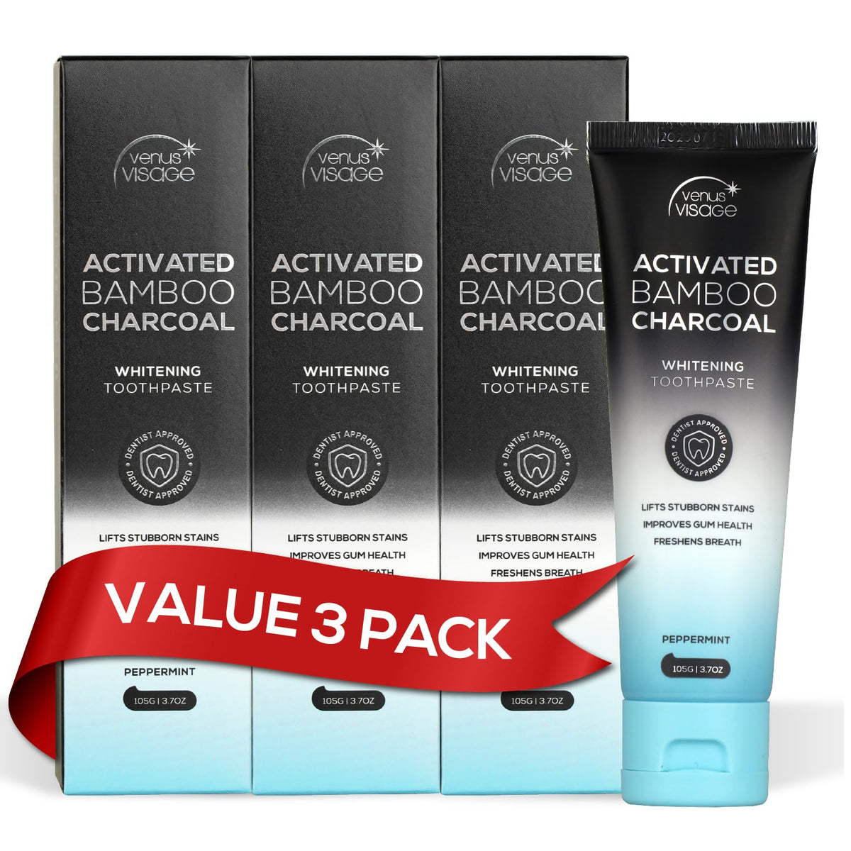 Venus Visage Activated Charcoal Toothpaste 3-Pack - hero image