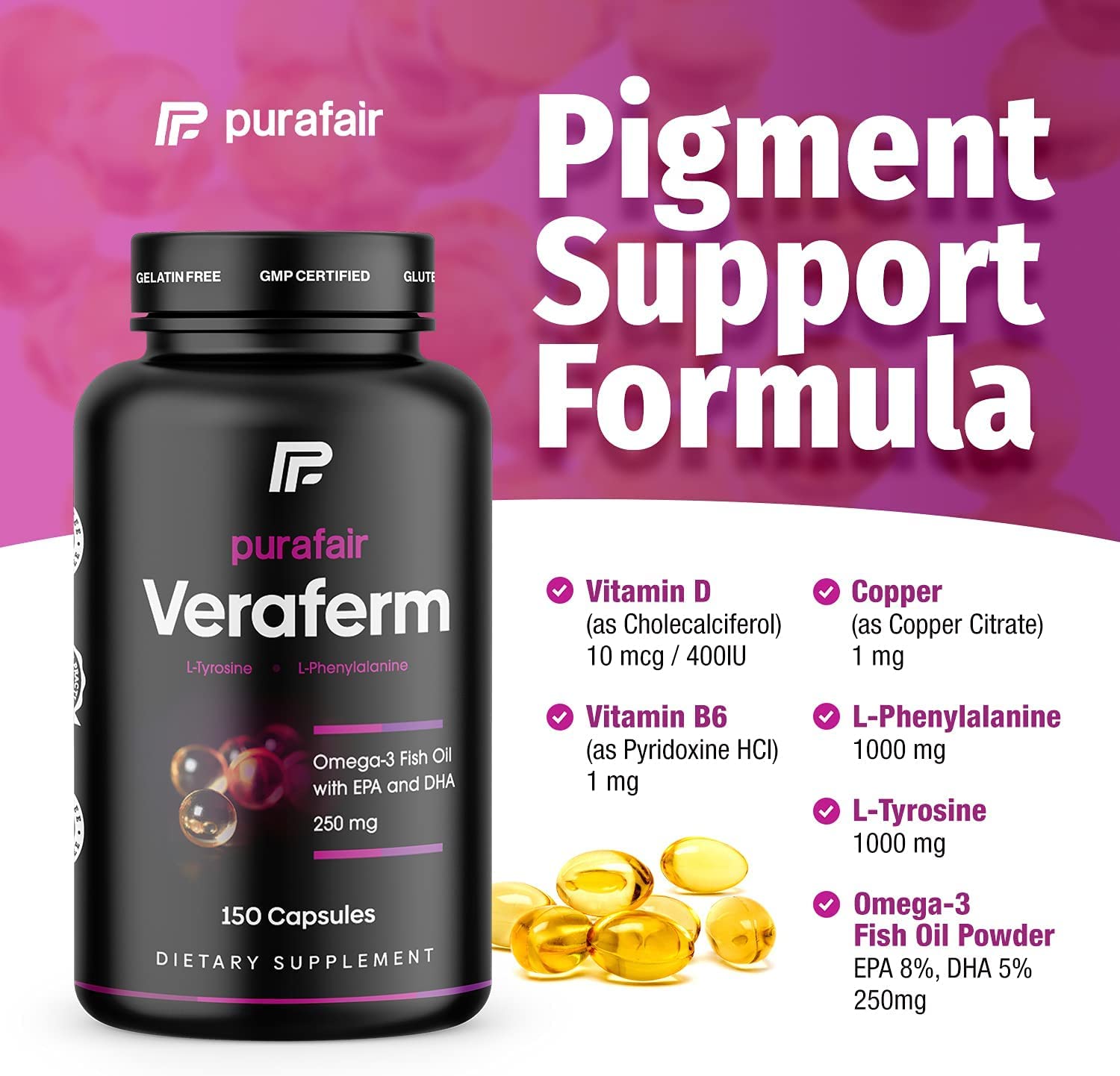 Ingredients and vitamins iconography highlighting B6, Omega-3, and D
