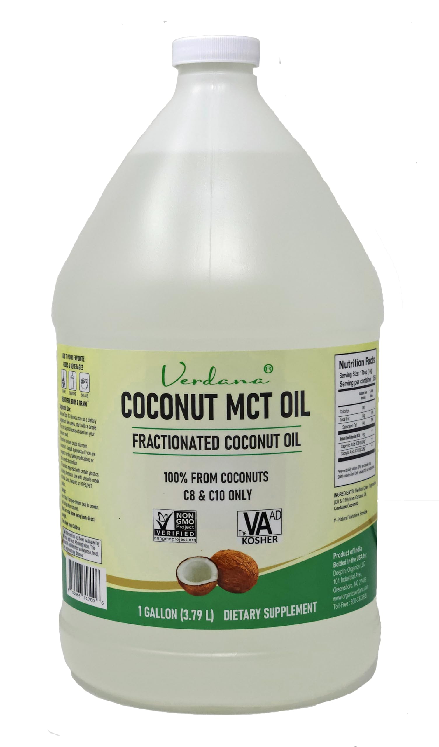 Verdana Coconut MCT Oil 1 Gallon bottle front label
