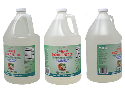 Fractionated coconut oil (MCT) in clear bottle