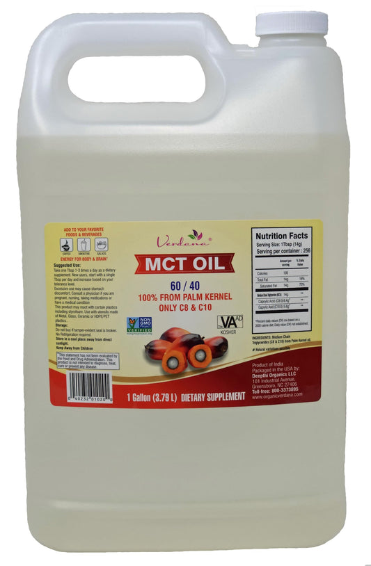 Front view of Verdana MCT Oil 1 Gallon bottle with label
