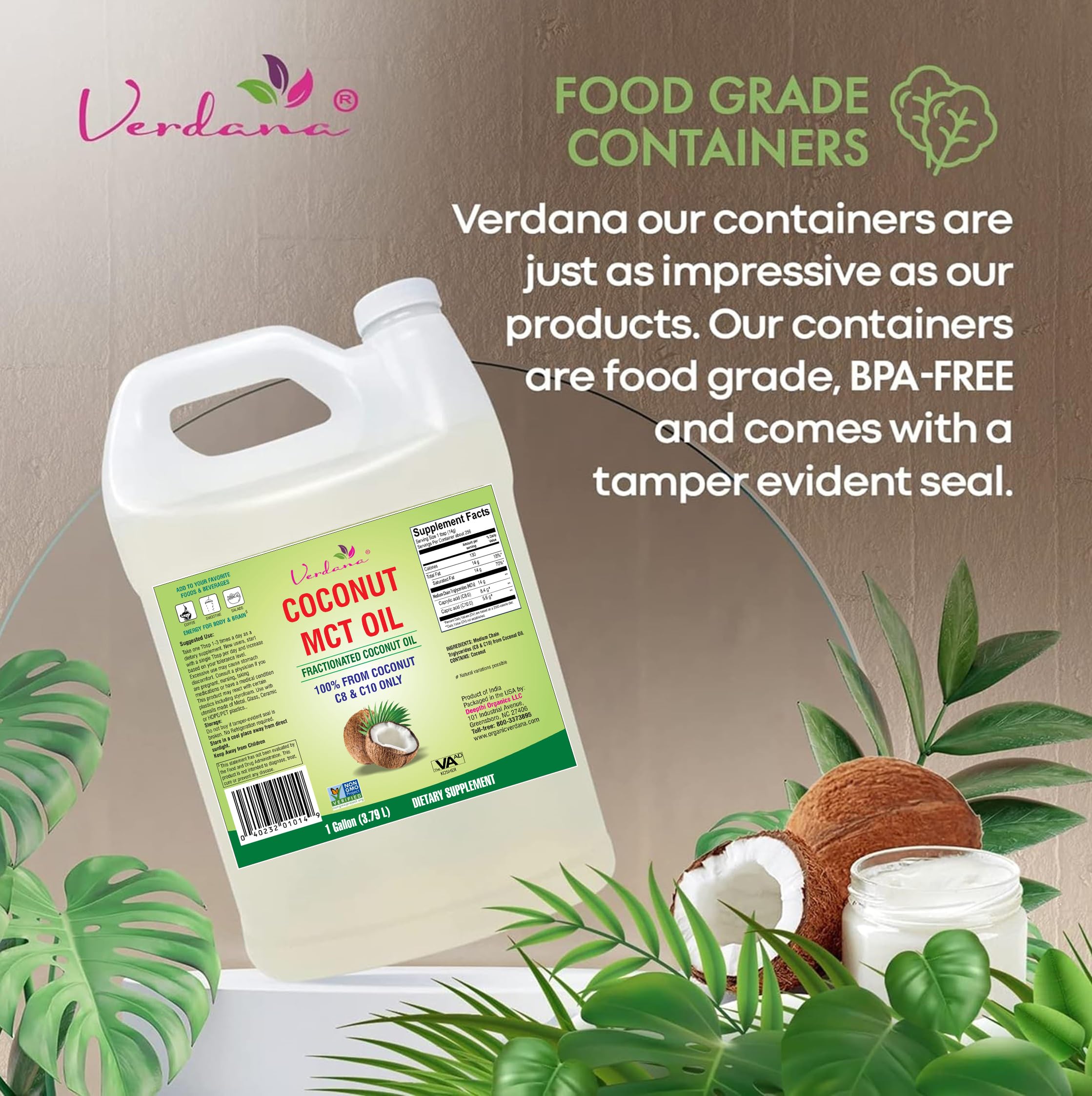 Kosher, vegan, non-GMO icons for Verdana MCT Oil