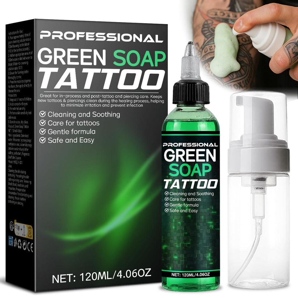Vereclue Green Soap Tattoo bottle for precise pre-procedure cleaning.