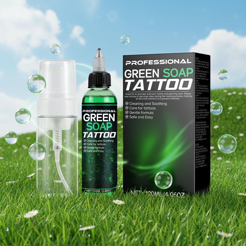 Vereclue Green Soap travel pack for on-the-go tattoo cleaning.