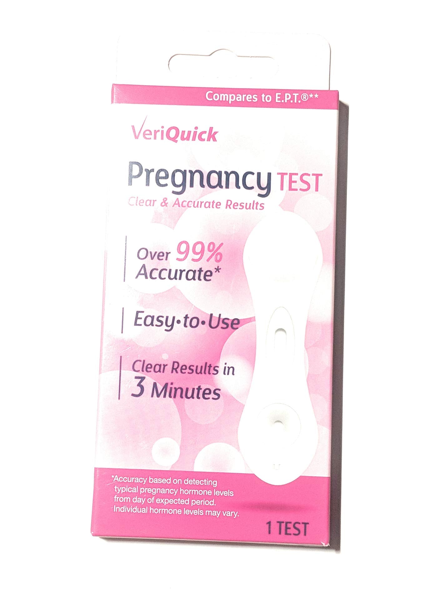 VeriQuick Pregnancy Test device with results window showing clear lines