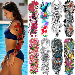 VERKSTAD Christmas full-arm tattoo sheet featuring flowers and birds for bold arm art.
