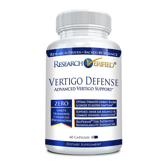 Research Verified Vertigo Defense bottle label with ingredients