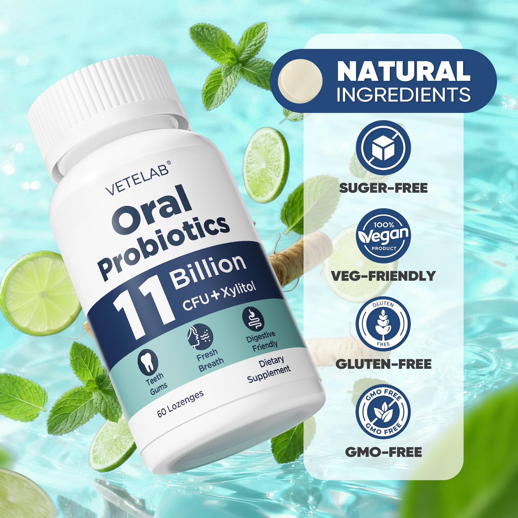 Supports digestive harmony and oral wellness with probiotics