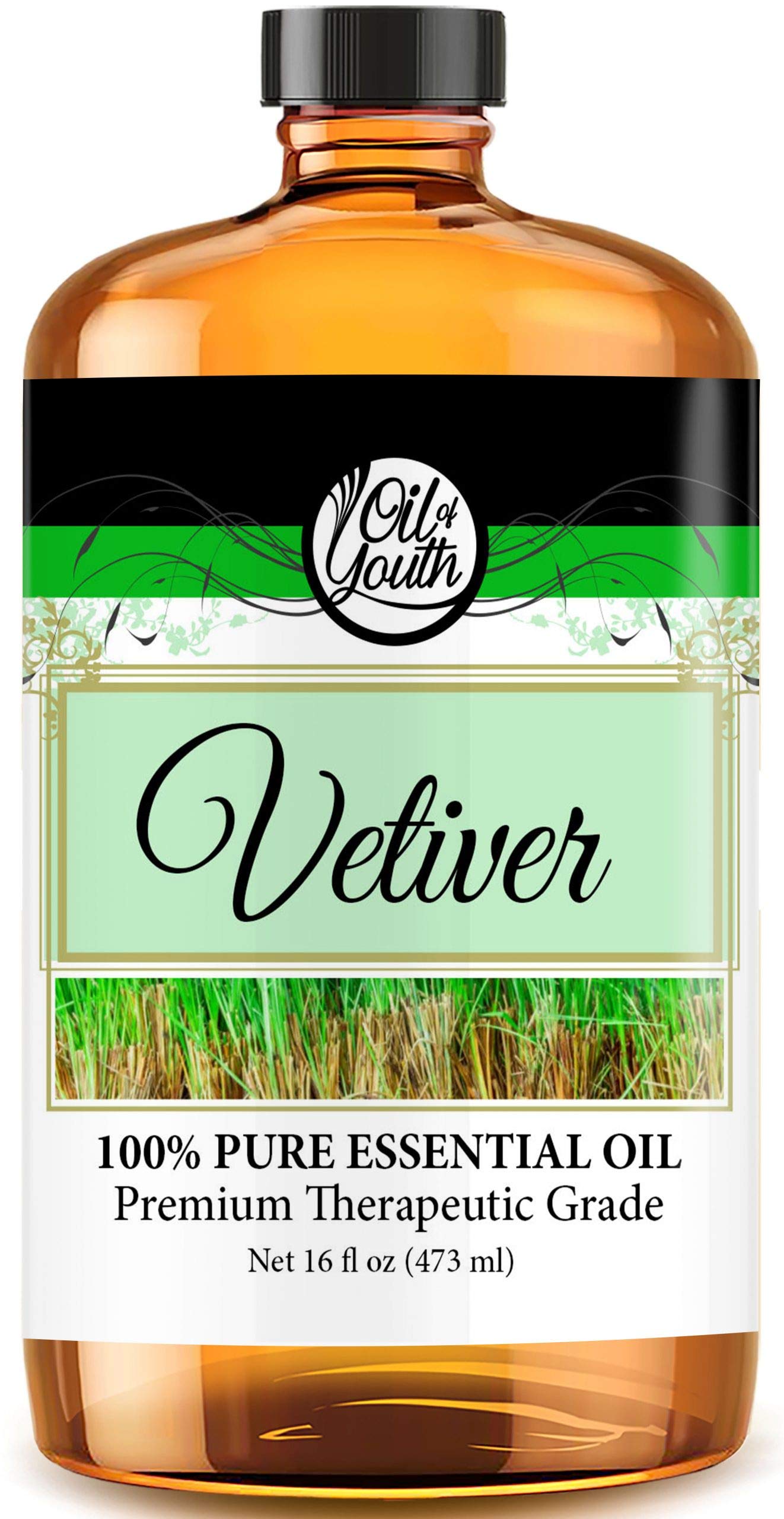 Vetiver essential oil 16oz bulk bottle front view