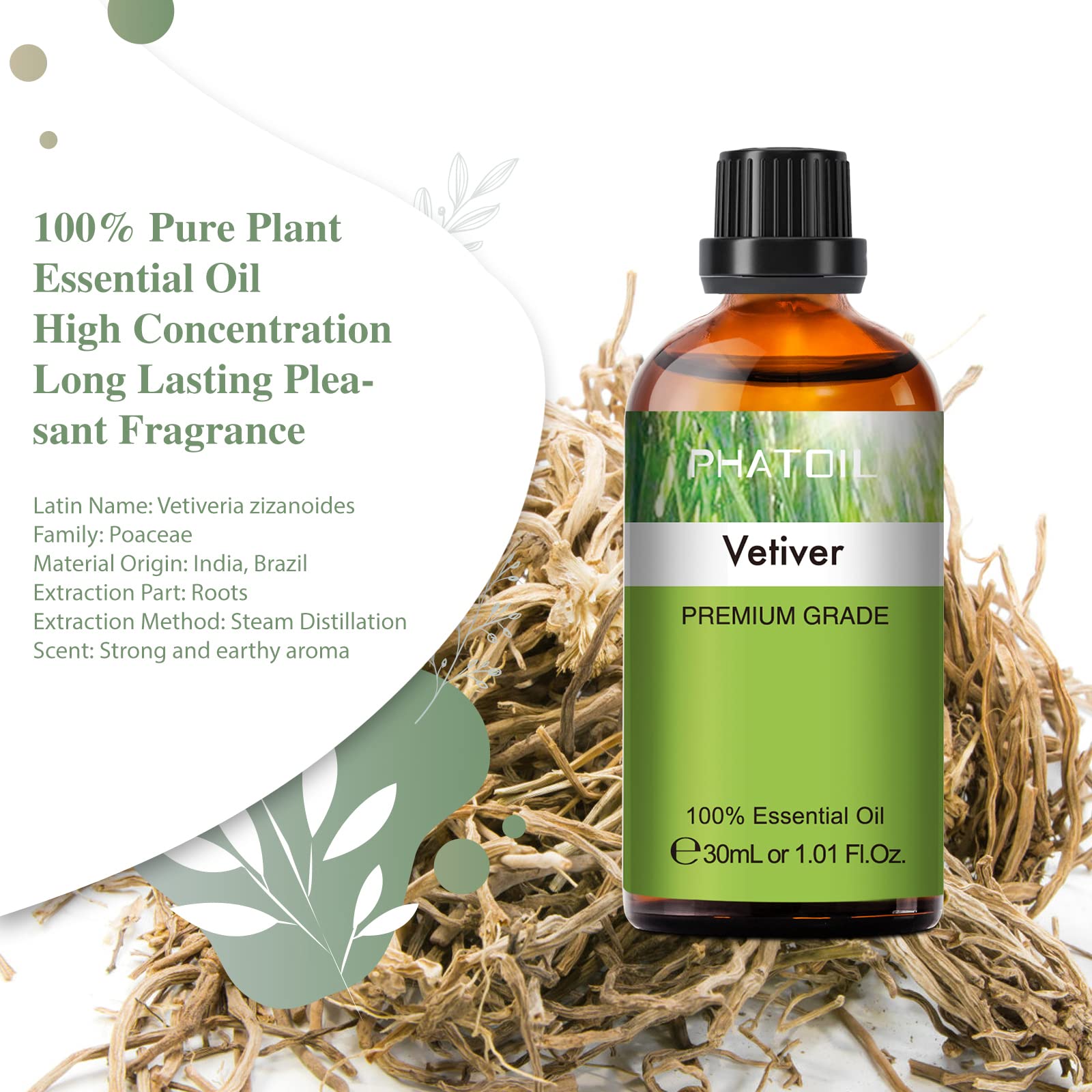 Amber UV-resistant glass Vetiver essential oil bottle